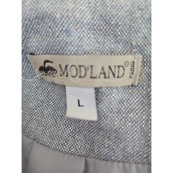Vintage Mod'land Paris Tweed Wool Blend Academia Large Button Blazer Jacket Sz L - Picture 8 of 14
